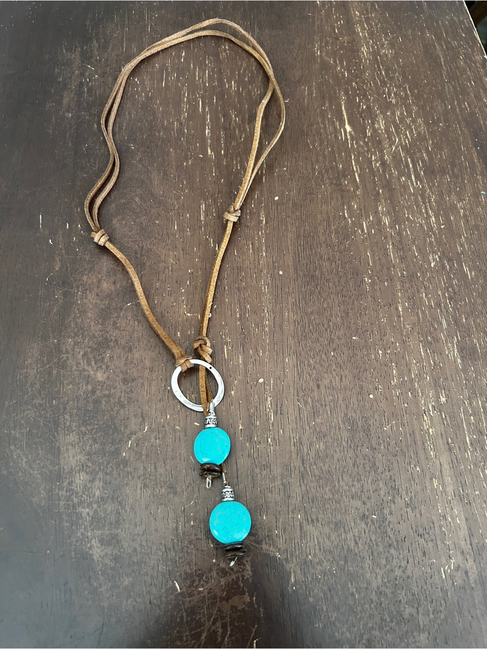 Turquoise Double Pendant Leather Necklace - Women Jewelry